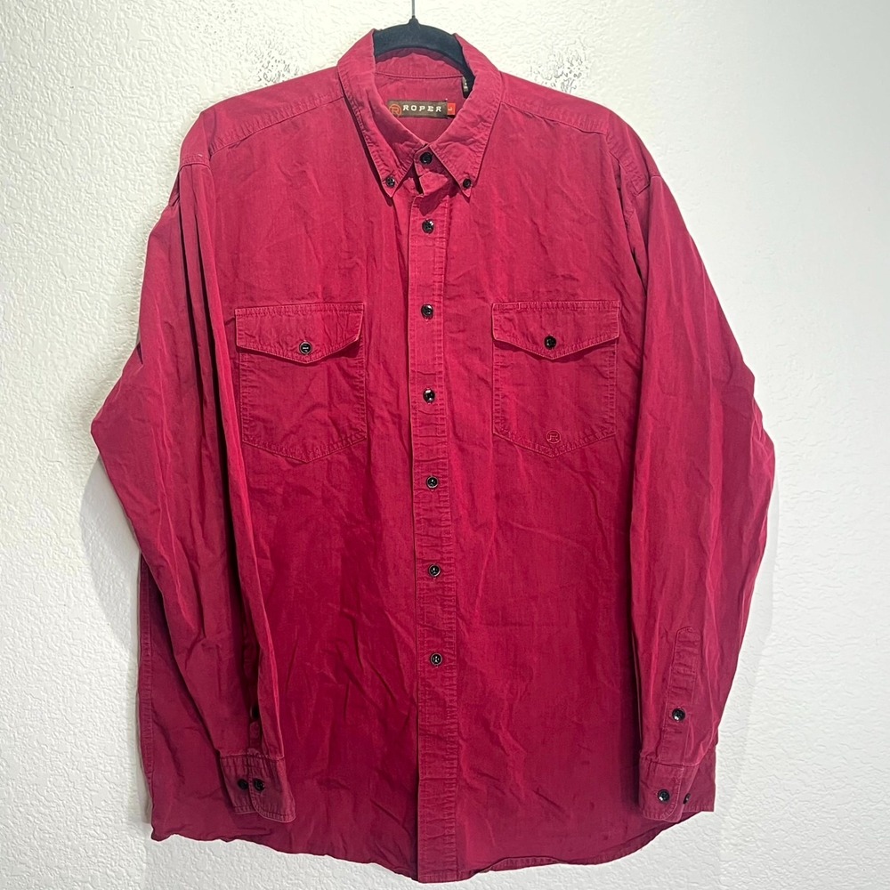 Roper Apparel & Footwear Shirt Mens Large Red Pleated‎ Button Down Everyday Wear